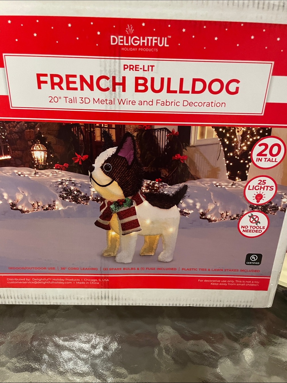Delightful Pre-Lit French Bulldog Holiday Decor in White & Black